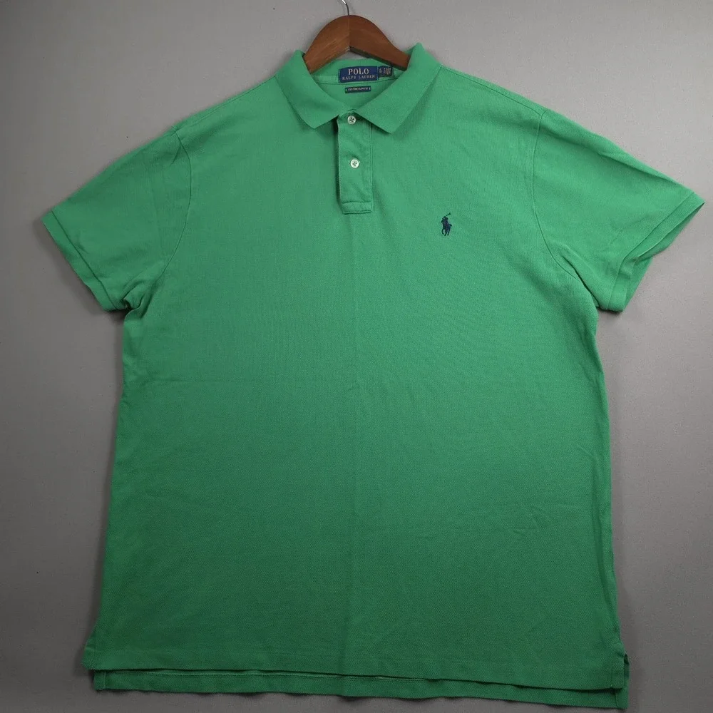 Polo Ralph Lauren Mens XL Custom Slim Fit Green Polo Shirt Short Sleeve Cotton